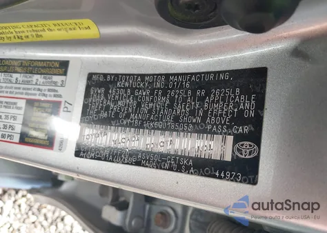 2016 Toyota Camry Se из США, поврежденный, VIN 4T1BF1FK5GU185053